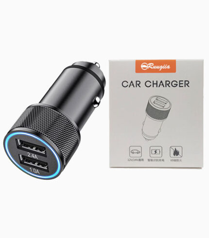 RC-005 Metal Cover Car Mobile Charger with Double USB Charging Ports